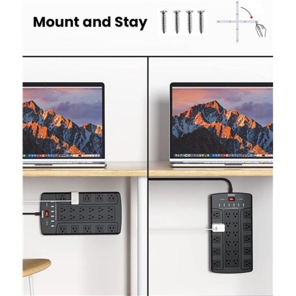 Surge Protector Power Strip, Extension Cord with 22 Outlets, 6.5Ft Flat Plug - Picture 6 of 6